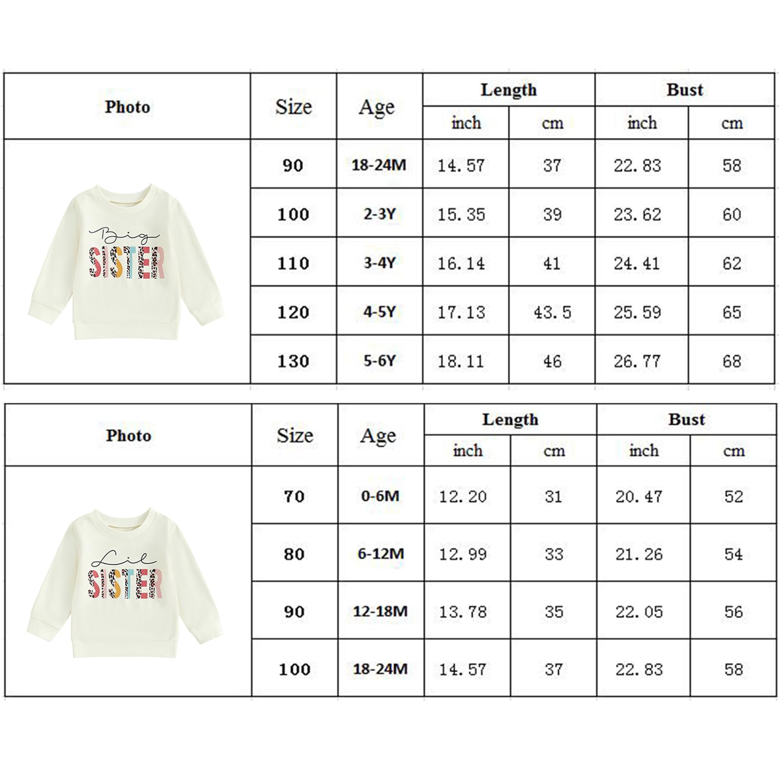 Yassiglia Tenues assorties pour sœur grande sœur chemise à manches longues petite sœur pull/barboteuse nouveau-né col rond imprimé lettre sweat-shirt bébé fille vêtements d'automne