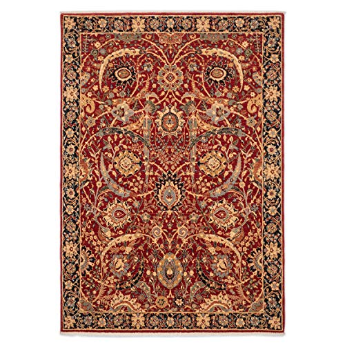 MOLDABELA Antigua Alfombras de Lana 100% Natural para Sala y Dormitorio, Diseño Floral Tradicional, Alfombras Suaves y Duraderas, Resistentes y Lujosas, Rojo Terracota y Oro, 80x145cm