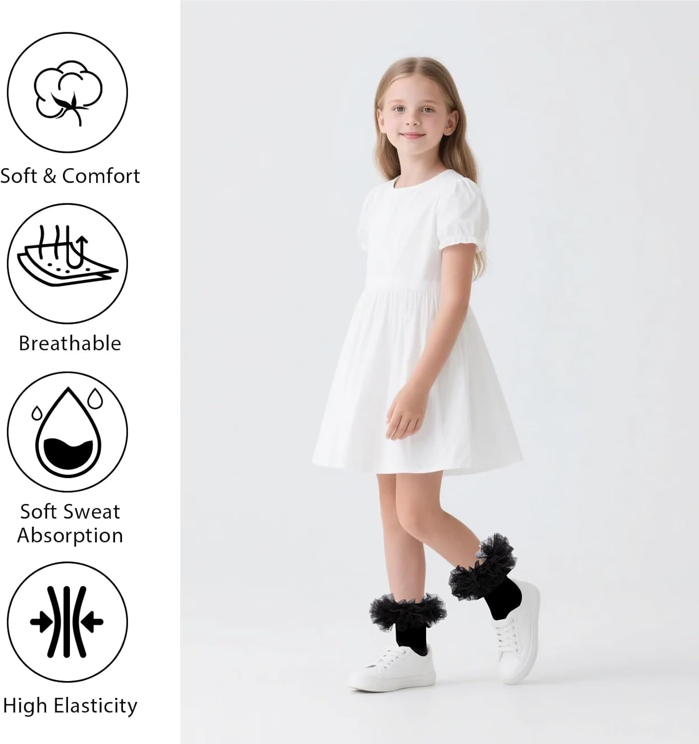 Grils Ruffle Socks Toddler Fluffy Ruffle 4-Layer Lace Dress Socks Turn Cuff Pageant Tutu Socks for Baby Girl Kids - Image 2