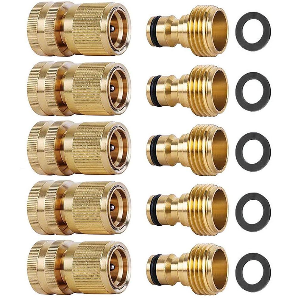 Aundhegrtt Women's Gold Quick Connect Hose Fittings 5 Sets 3/4" Ght Solid Brass Garden Hose Connectors Universal Fit No-Leak Design For Instant Installation