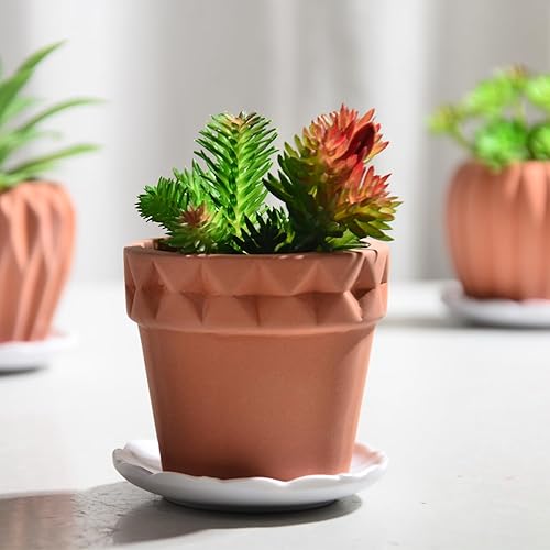 Miniatura 2 de Juego de 6 macetas de porcelana simples blancas para macetas pequeñas, cactus suculento para bebé, con drenaje y platillo para decoración del hogar