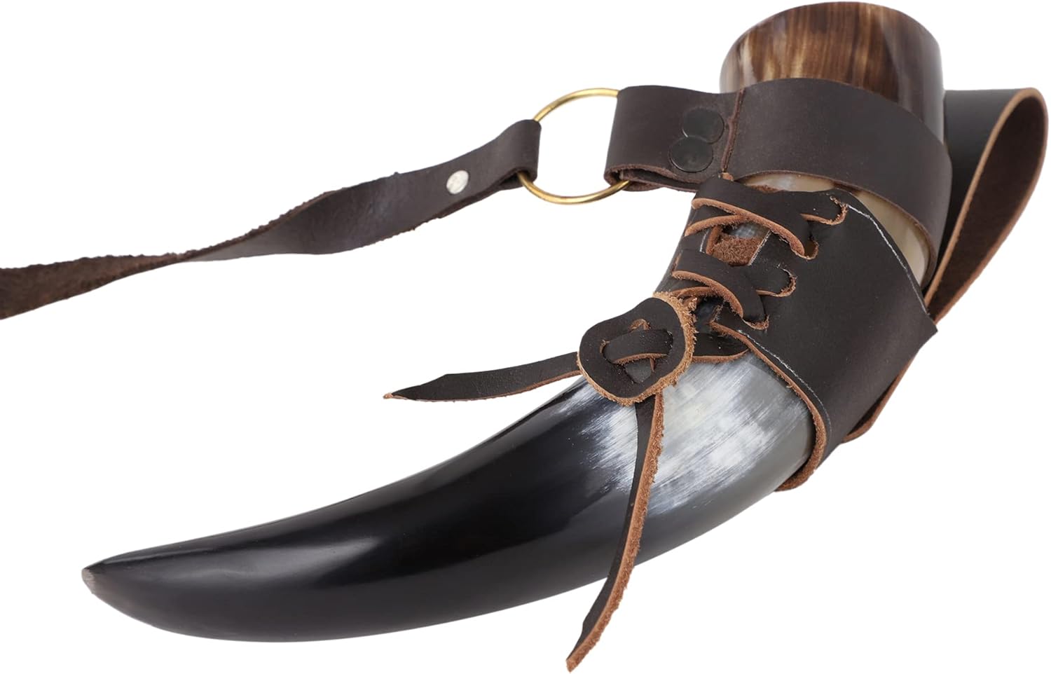 Viking Drinking Horn Mug Set | Handmade Medieval Beer Mug & Cups | Carved Natural Horn Tankard with Leather Holster | Leak-Proof Ale Coffee Tea Cup Rustic Barware