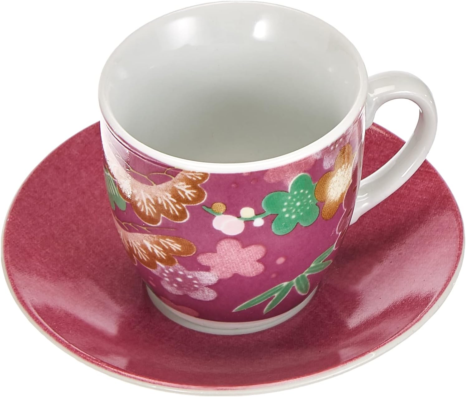 Excelsa Kimono Set of 6 Coffee Cups with Saucer, Porcelain, Multi-Colour