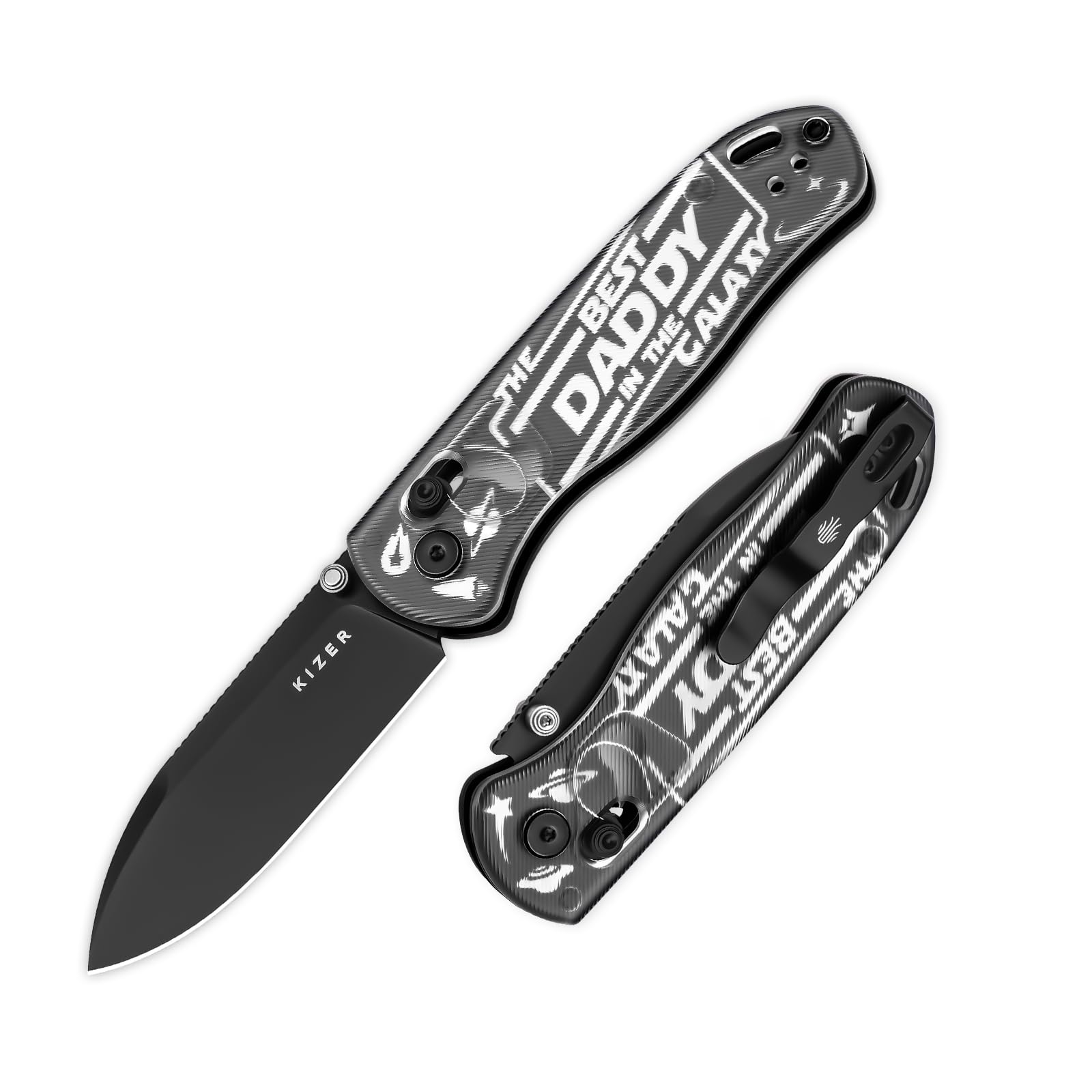 Drop Bear EDC Pocket Knife, 2.97” Nitro-V Blade Acrylic Handle Folding Knife with Thumb Stud Opener, Clutch Lock EDC Knives for Father Dad Gift V3619A11