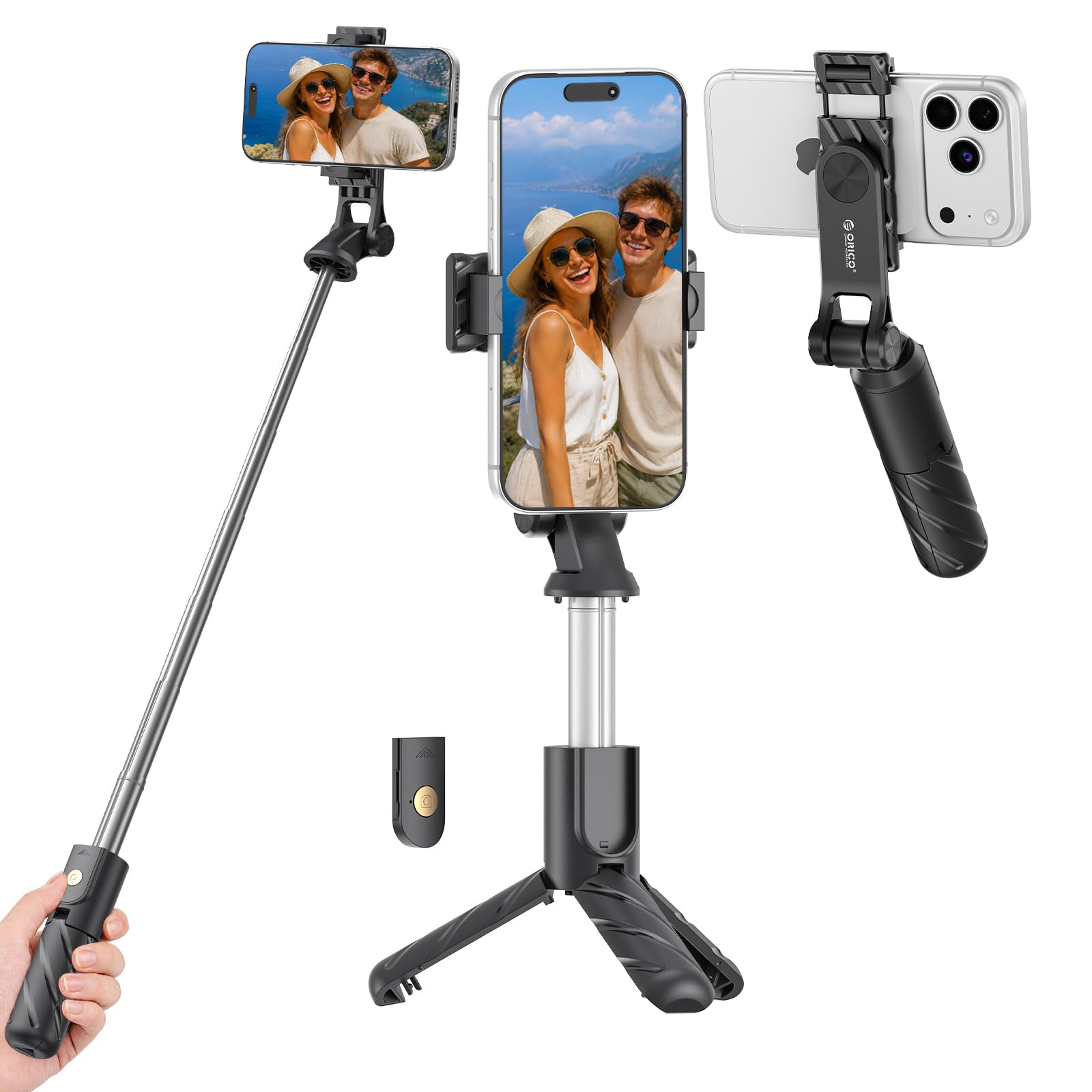 ORICO Portable Selfie Stick Tripod, 27.5'' Mini Tripod for iPhone - SPV70 | Extendable Stand with Detachable Wireless Remote & 360° Rotating Phone Holder – Ideal for Content Creators, Vloggers, Travel-image-34