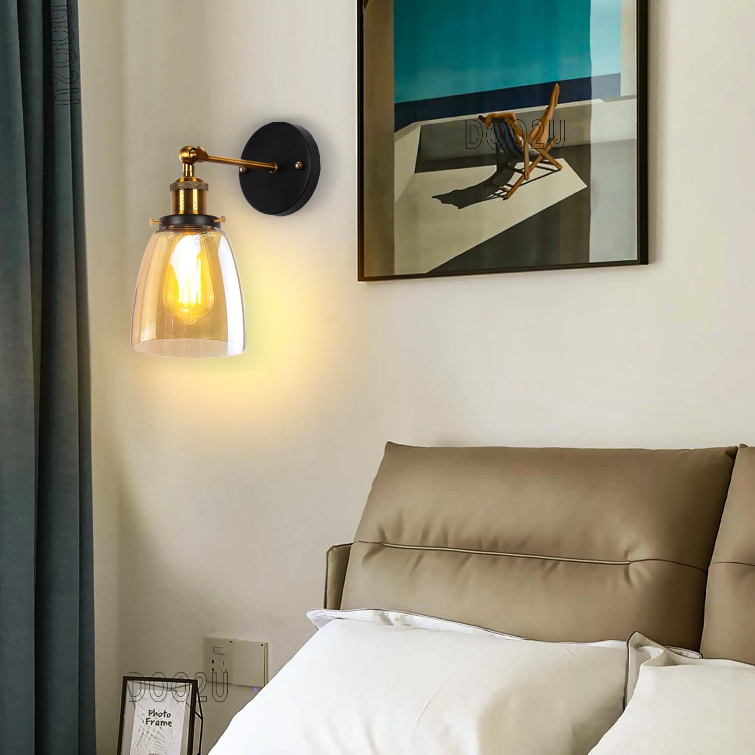 2 Piezas Aplique Pared Moderno Lámparas pared Interior E27 Apliques en Vidrio y Metal Industrial Luces de pared Dormitorio Iluminación Interior Ajustable para Pasillo Salón Baño