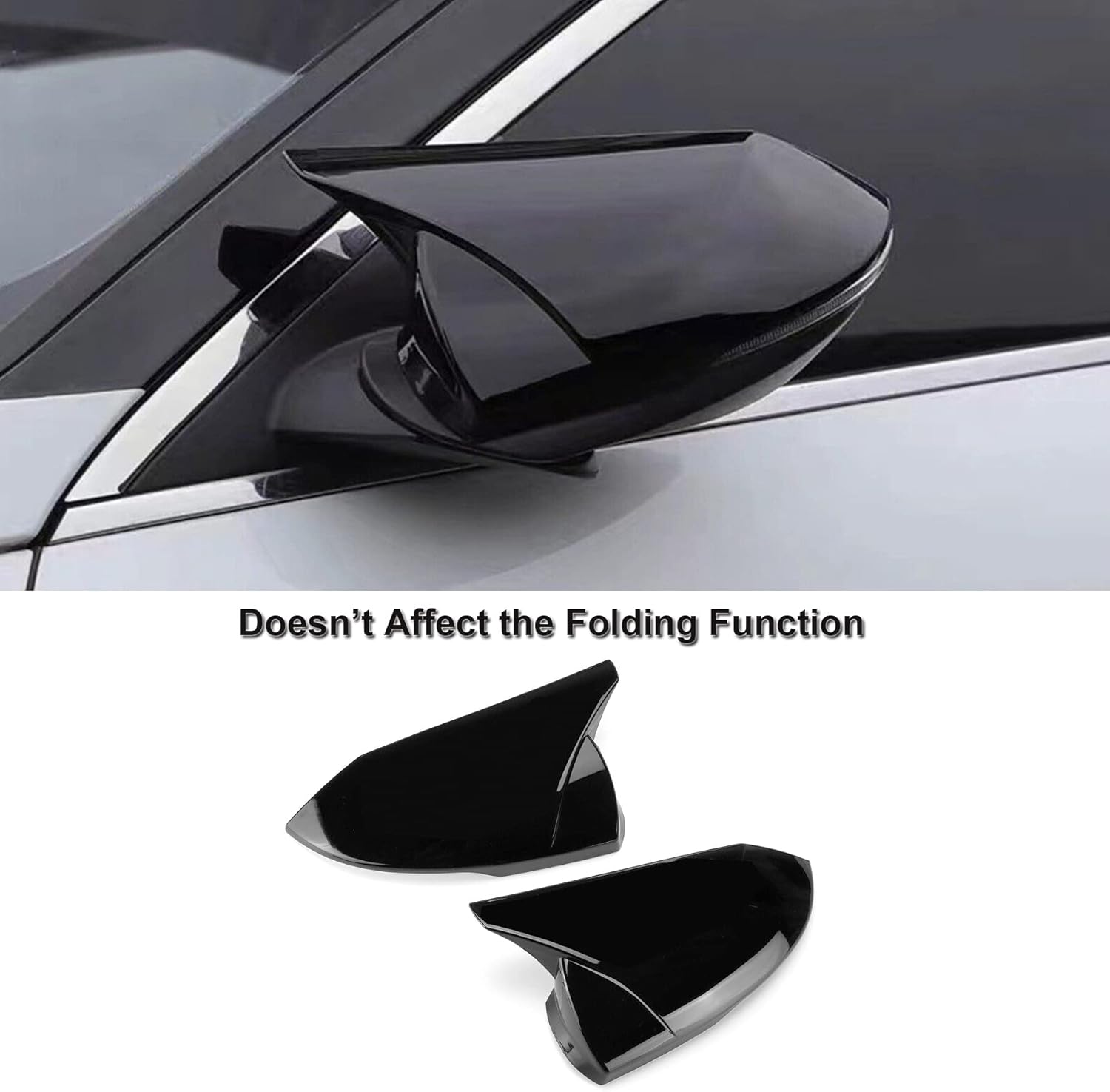 Door Side Rear View Mirror Cover Caps Fit for Hyundai Elantra 2021-2023 Glossy Black