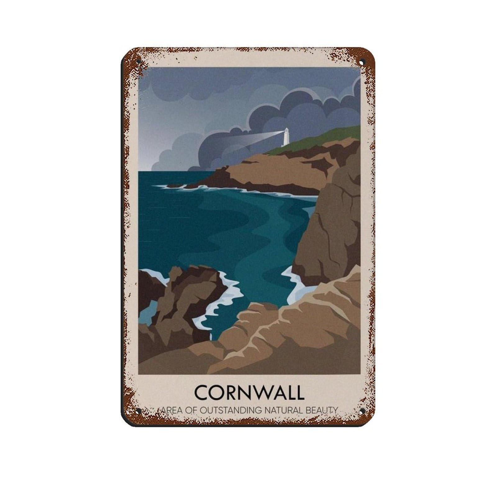 Lxwnze 20L X 30W Cm Cornwall Aonb Travel Poster Retro Poster Metal Tin Sign Chic Art Retro Iron Painting Bar People Cave Cafe Family Garage Poster Wall Decoration 8X12inch(20X30cm)