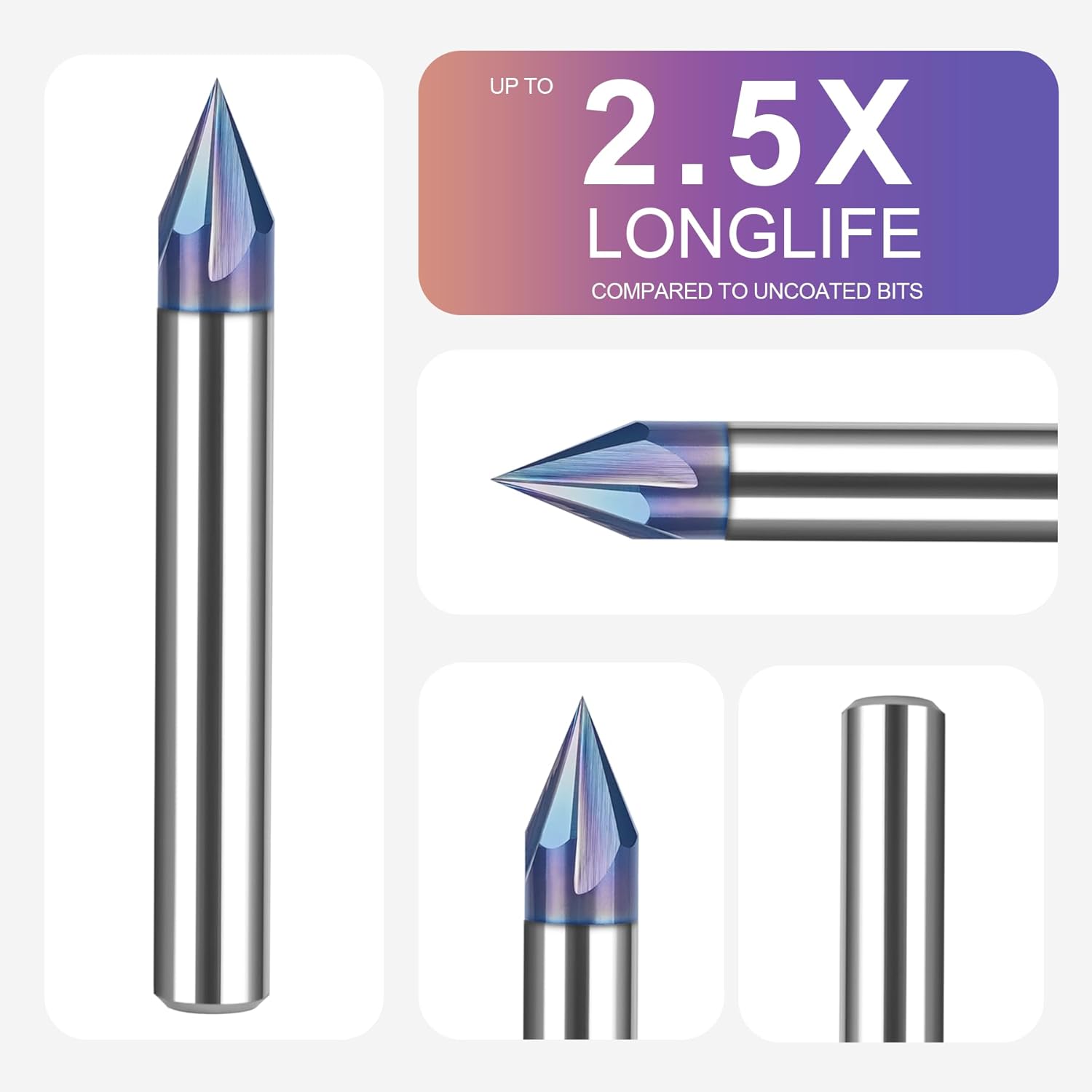 SpeTool 45 Degree V Bit 1/4 Inch Shank, 4-Flute TAC Coated Solid Carbide Chamfer End Mill for Caving V Groove and Sign