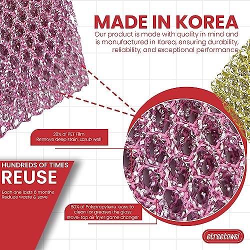 Image of Long Duty Dish Scrubber (8PCs) Non Scratch Scourer Cloth Pads and Pot Scrubbers Netted Wash - Replace Kitchen Sponges for Dishwashing No Odor dishwash Durable Pan Cleaner