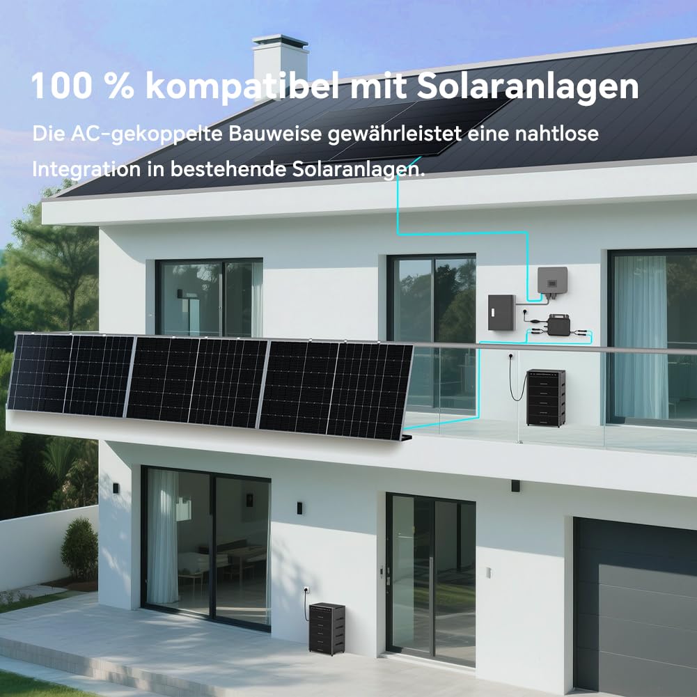 Marstek Venus A Impianto solare da balcone con batteria e inverter – Accumulo LiFePO4 da 4240 Wh, 4 MPPT, Ingresso FV da 2,4 kW e uscita da 1,2 kW, 6000 cicli, Controllo tramite app, IP65