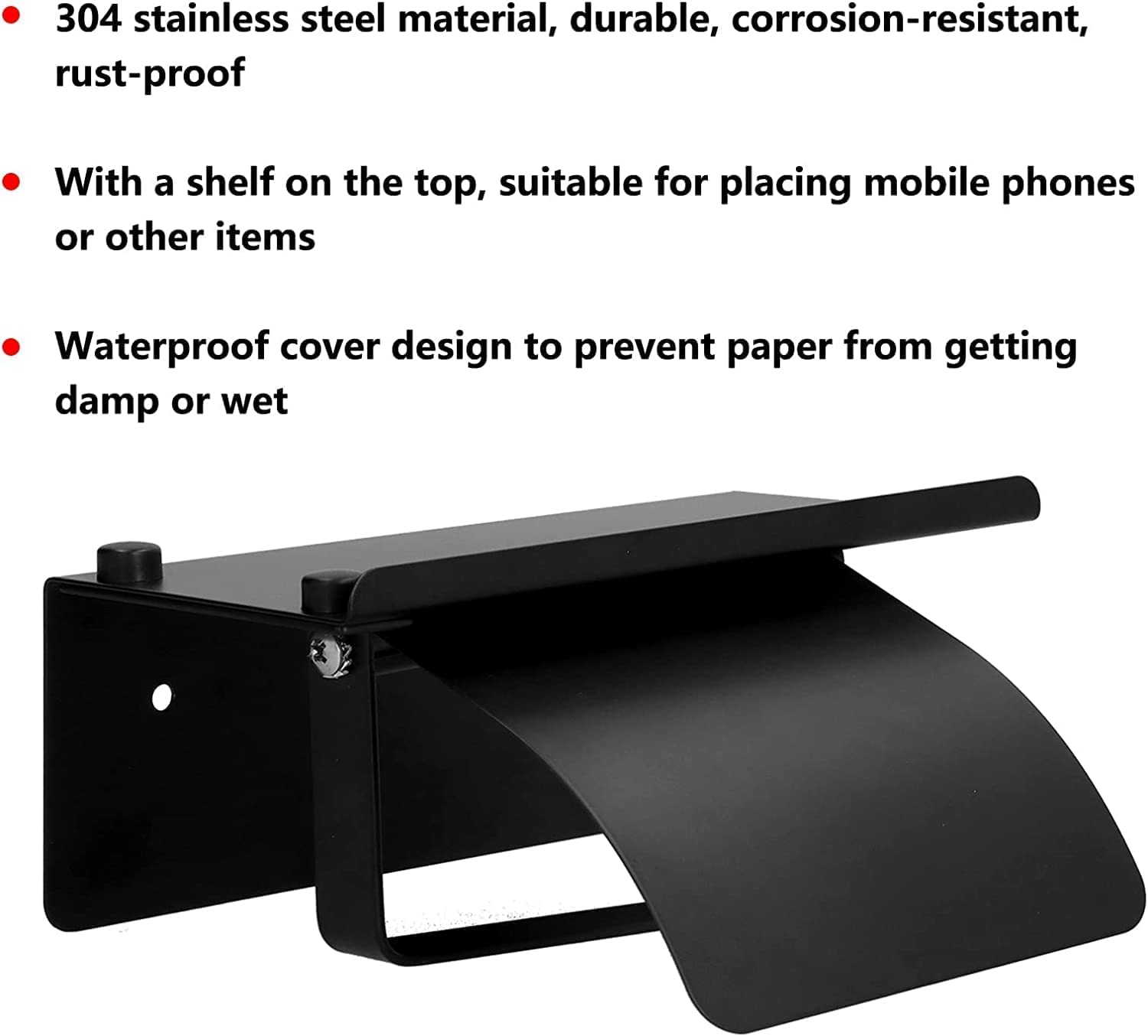 WallMounteToilet Dispenser di carta igienica nero in acciaio inox adesivo porta asciugamani di carta con ripiano impermeabile Bagno nizer per prodotti per l'igiene