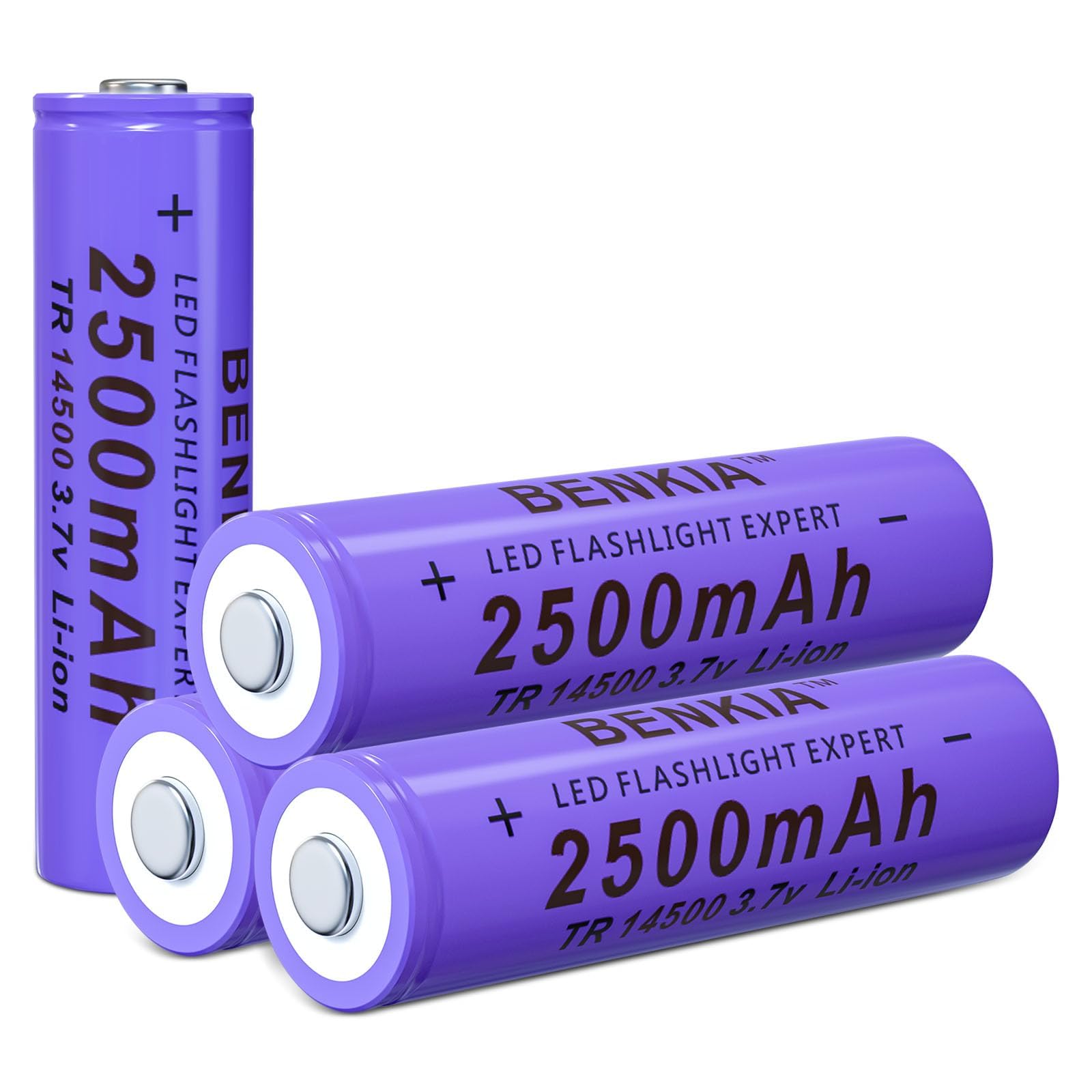 ABCTOY 14500 Battery 3.7 V Li-ion Rechargeable 4 Pack Button Batteries 14500 Rechargeable Battery 2500mah 3.7 Volt Batteries for Flashlight, Toys etc