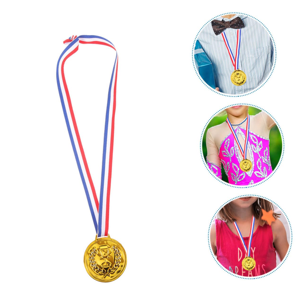 50 Medaglie Premio in Metallo Dorato per Bambini con Nastro al Collo, Lega di Zinco, per Competizioni e Eventi Sportivi