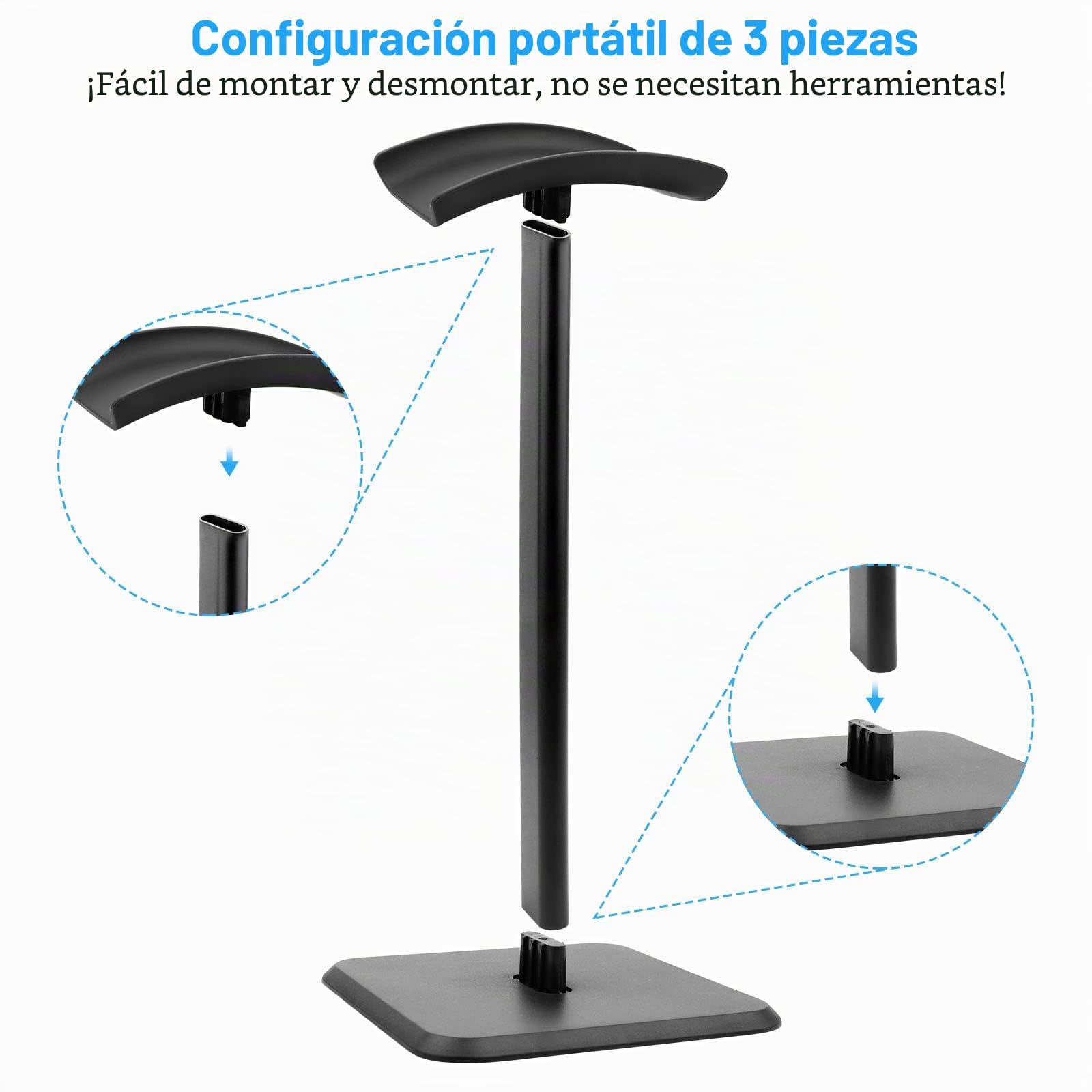 MXTIMWAN Soporte Auriculares Mesa Soporte Cascos Gaming Extraíble Headphone Stand Para Todos Los Tamaños De Auriculares Para Auriculares Adecuado Para Sobremesa | Negro