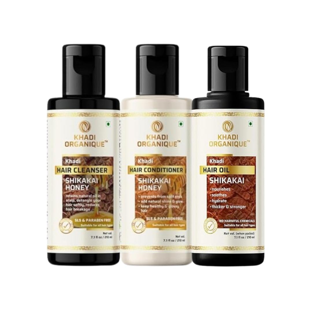 Khadi Organique Shikakai & Honey Hair Care Combo - SLS & Paraben Free Cleanser (Shampoo), Conditioner & Oil Set | Reduces Hair Breakage, Nourishes & Adds Shine Suitable For All Hair types Men & Women -(630ml)-image-47
