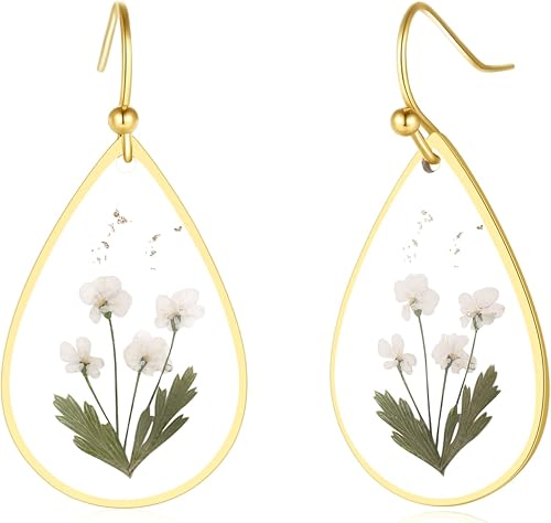 Vista 62 de Forget-Me-Not and Queen Anne's Lace Pressed Wildflower Earrings Pressed Flower Earrings Handmade Drop and Dangle Earrings Gift for Woman