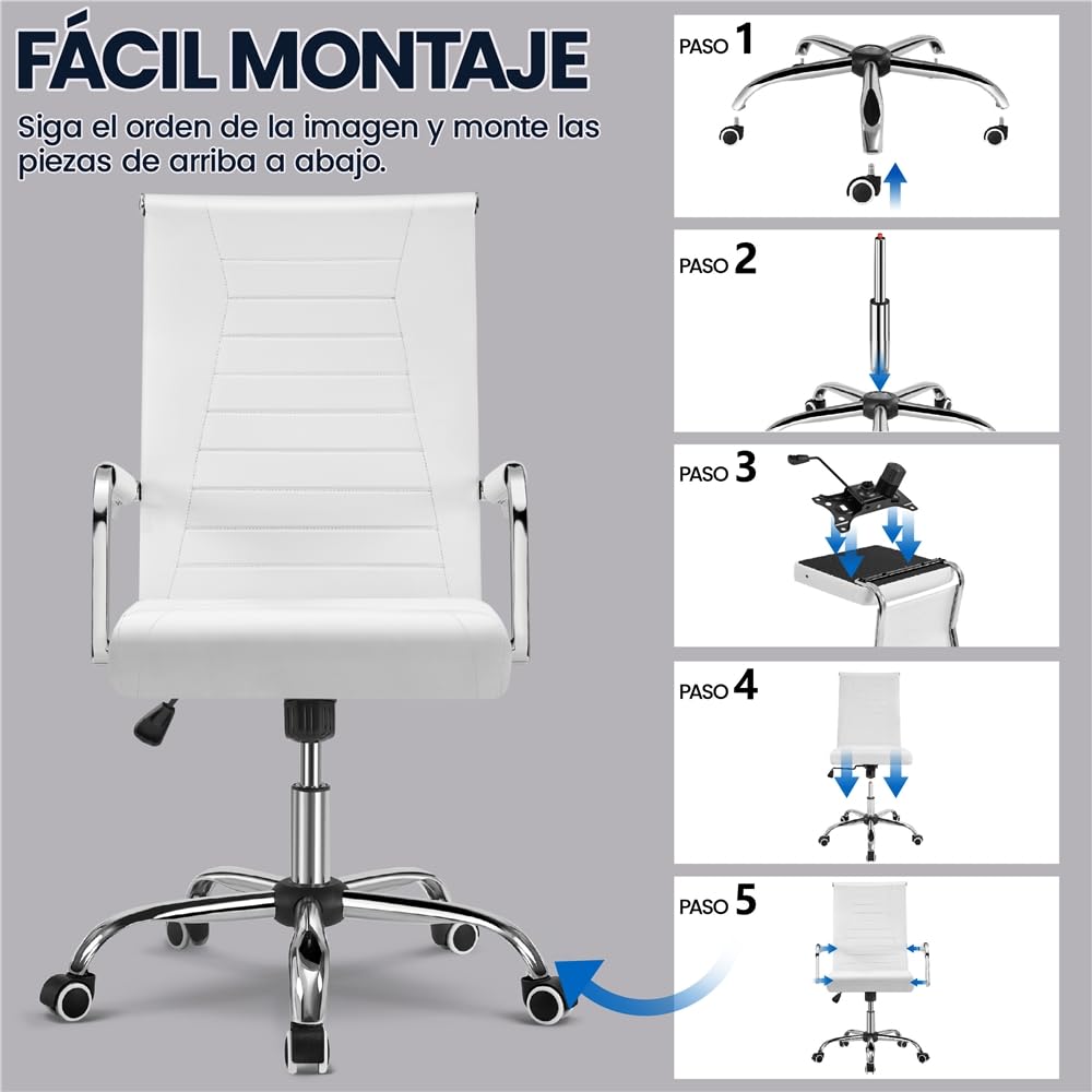 Yaheetech Silla de Oficina Silla con Respaldo Alto Silla para Hogar Oficina Silla Ergonomica Tapizada PU Capacida de Carga 136 KG