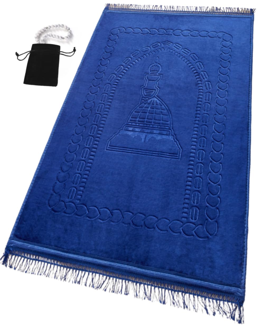 Durable Prayer Rug Muslim Mat Islamic - Luxurious Velvet Prayer Rug Sajadah for Kids Men Women for Eid Travel Ramadan, Soft and Luxury (Blue)