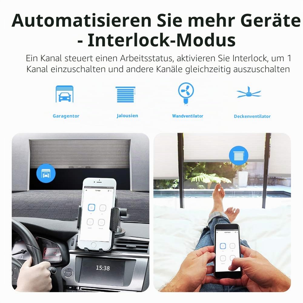 SONOFF 4CHPROR3 4-Gang Wi-Fi Smart Switch, Selbsthemmung,Verriegelung Und Inching-Modus,433MHz RF Remote Control,Ferngesteuertes Garagentor Und Rollläden, Funktioniert Mit Alexa, Google Home, IFTTT