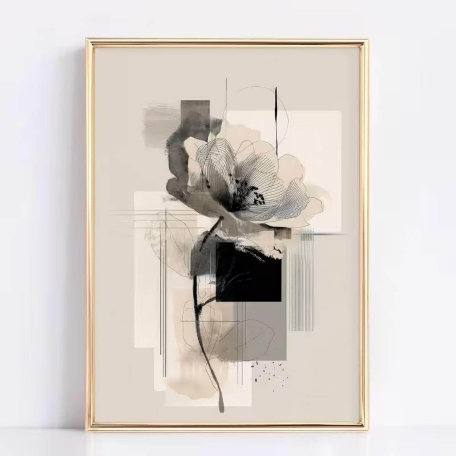TROYSINC Juego de 3 lienzos de alta calidad, abstractos, modernos pósteres de flores, color beige y gris, murales en estilo Japandi y Scandi para salón o dormitorio, sin marco (C, 50 x 70 cm)