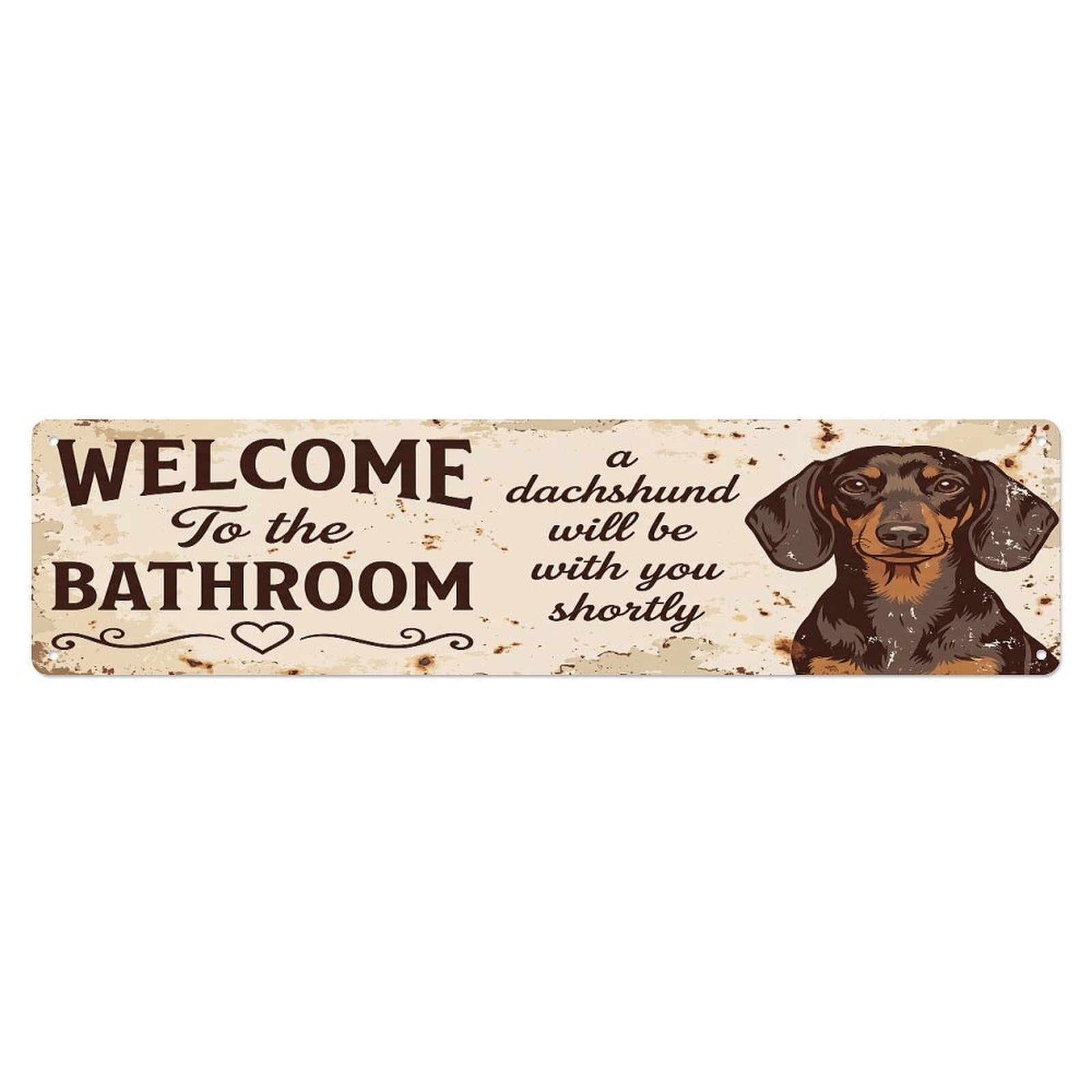 Vintage WELCOME To The BATHROOM Dachshund Metal Tin Sign