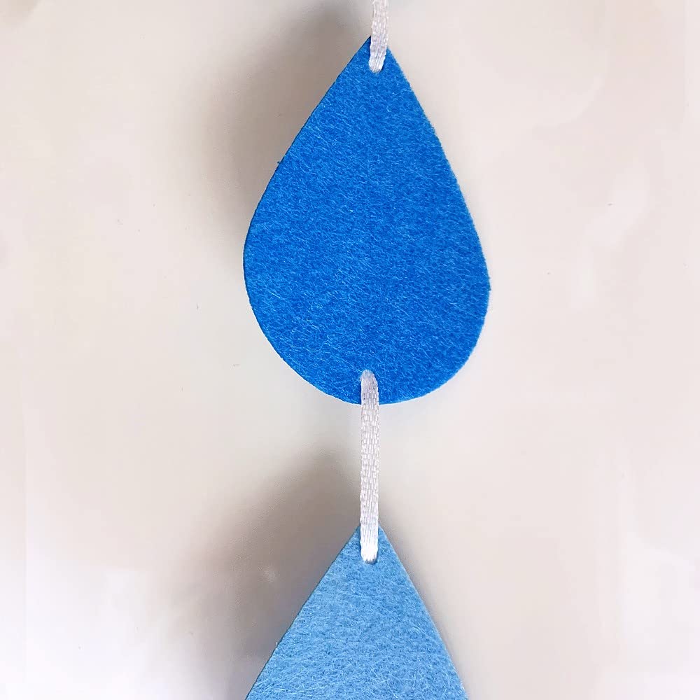 SaktopDeco 9 Pack Raindrop Garland Felt Blue Raindrops Banner