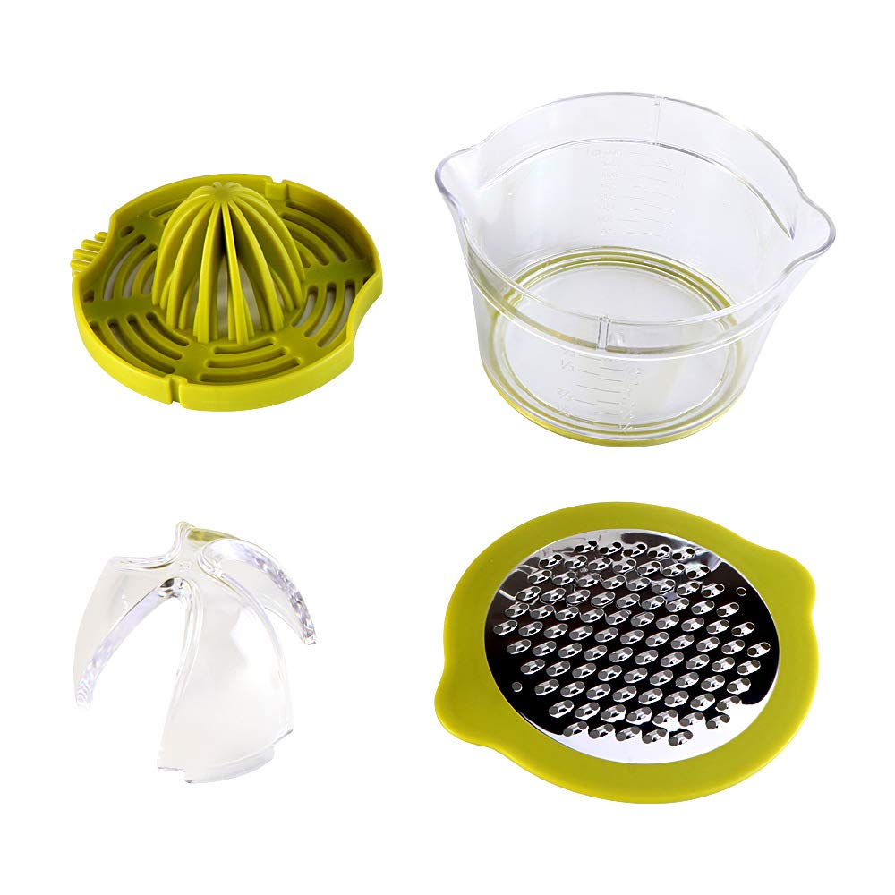 Spremiagrumi manuale multifunzione,4 in 1, Spremiagrumi a Mano per Arance, Limoni, Agrumi, con 2 Alesatori，di 400ml Misurazione