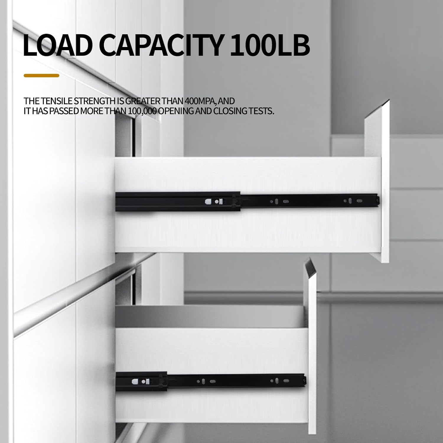 Full Extension Ball Bearing Drawer Slides, Soft Close Drawer Slides, Cabinet Drawer Runners, 10 in - 20 in (1 Pair-Black, 16 Inch)