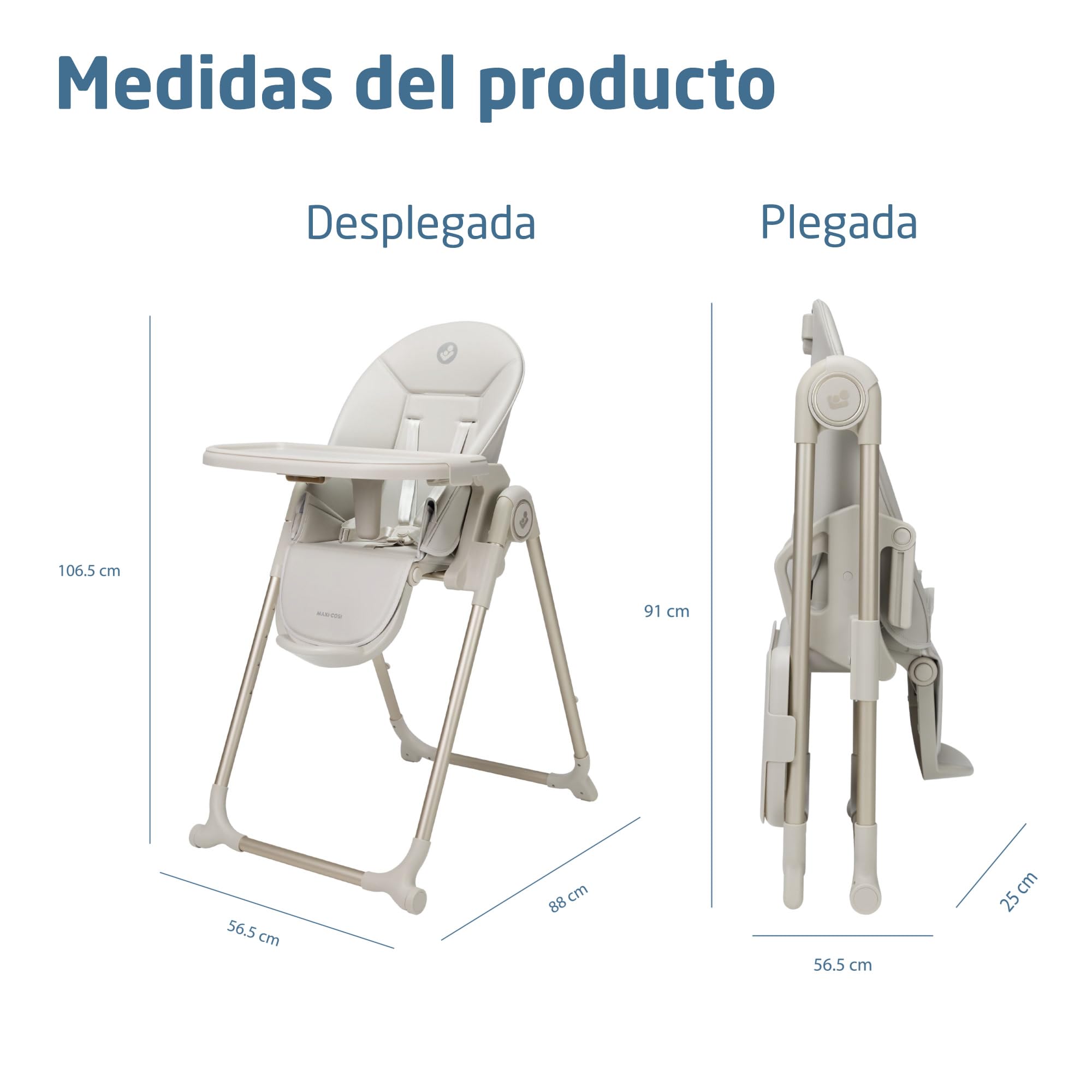 Maxi-Cosi Ava2 Trona de bebé, 0-3 años (máx. 15 kg), Trona bebé plegable y compacta, Ligera (9,45 kg), 5 ajustes de reclinado/6 de altura, Bandeja extraíble con una mano, 2 ruedas, Elegance Beige