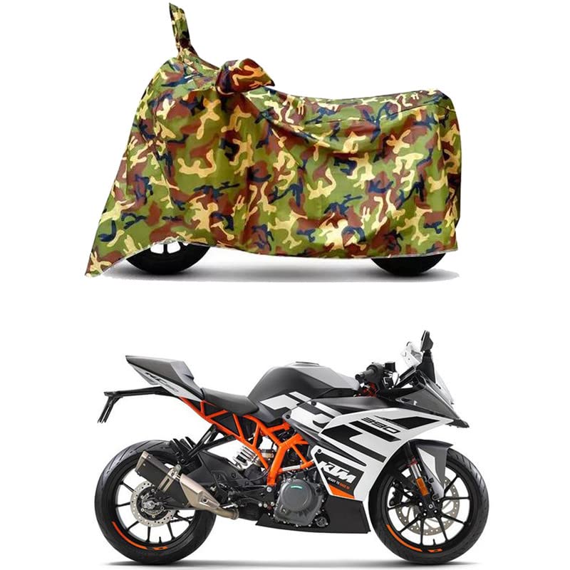 Image of Waterproof 100% PVC Coated Full Bike Scooty Two Wheeler Body Cover Compatible for KTM RC 390 /UV-Rays /Heat Protection /Birds Dropping /Scratchproof /Dust Proof /All Varients[6X6 Jungle Print]