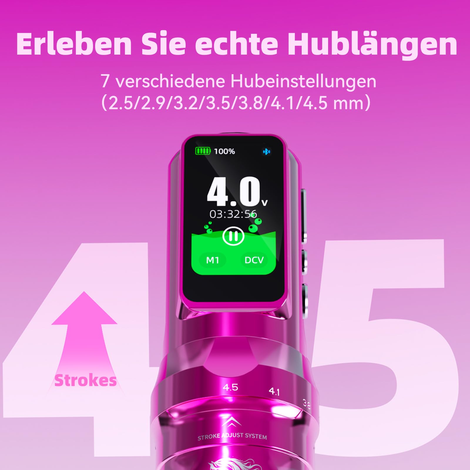 Dragonhawk Fold Pro Kabellose Tätowiermaschine, 2,5–4,5 mm Hublänge, Year of The Horse Edition, mit 2 Akkus Für Professionelle Tätowierer Rosa