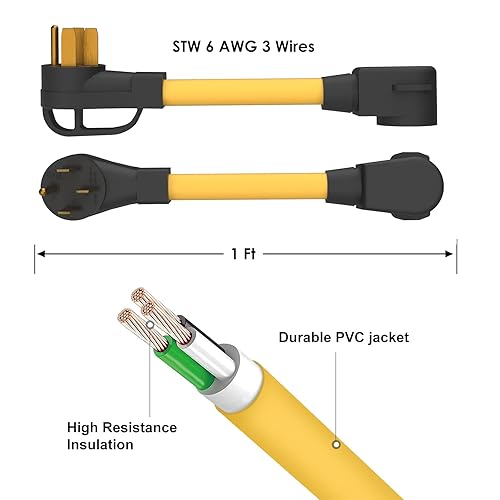 Miniatura 7 de Cable adaptador para soldador resistente, NEMA 14-50P macho a 6-50R hembra, 50 amperios, STW 6 AWG, 250 V RV 12500 vatios 12 pulgadas