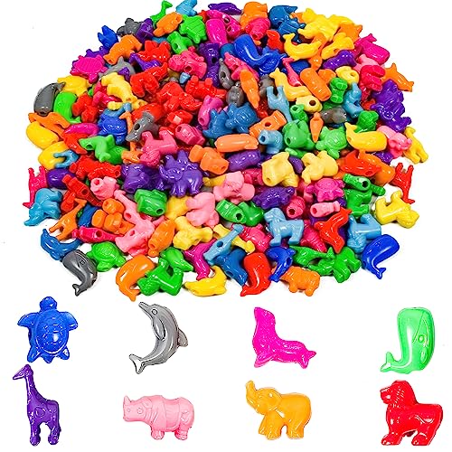 300 Pcs Animal Shaped Pony Bead - Plastic Marine Life Design Beads for Crafts, DIY Bracelets, Necklaces, Keychains - 1 Inch