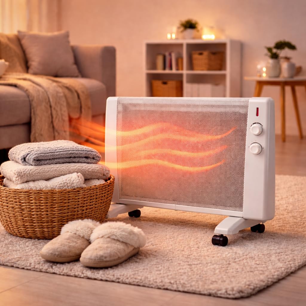 Syntrox Germany Infrarotheizung 2400W / Wärmewellenheizung – mobile Elektroheizung mit Thermostat & 4 Heizstufen, leise & staubfrei, Standgerät mit Rollen und Wandmontage