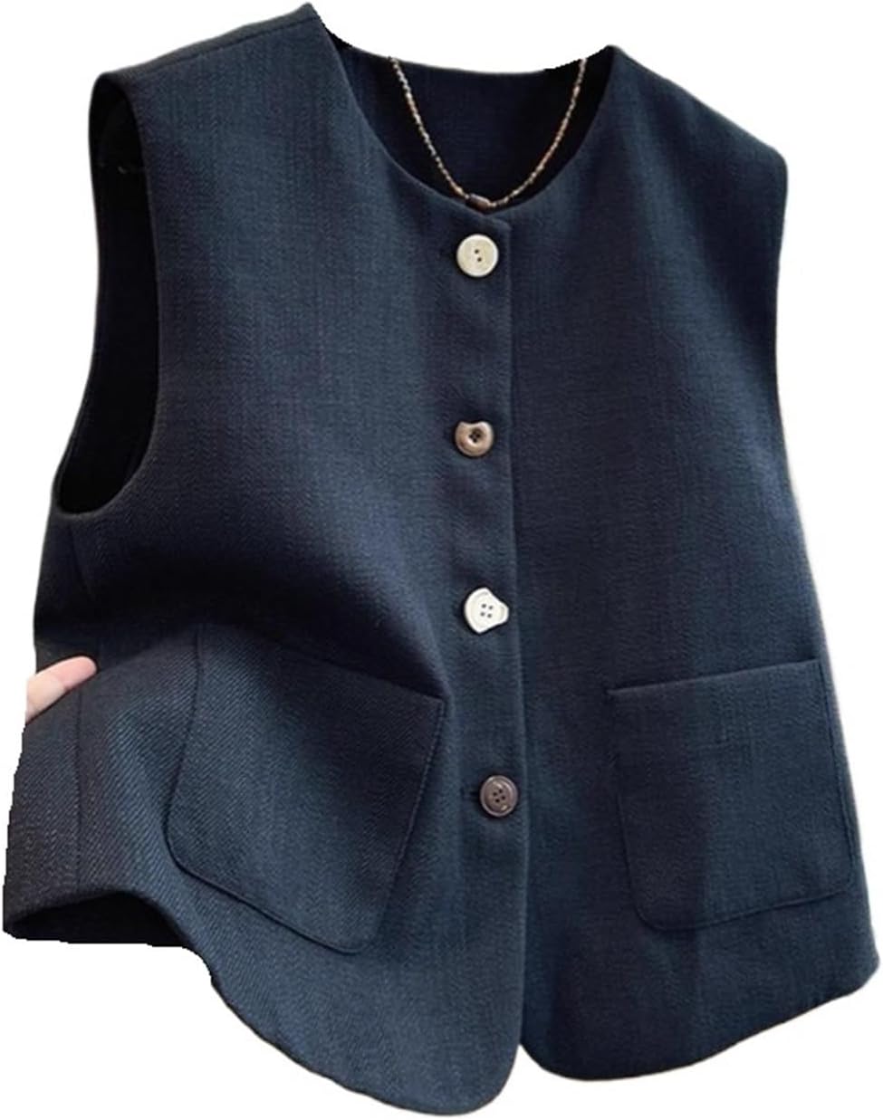 Women's Round Neck Single-breasted Vest Workplace And Business Daily Outing Versatile Vest Jacket