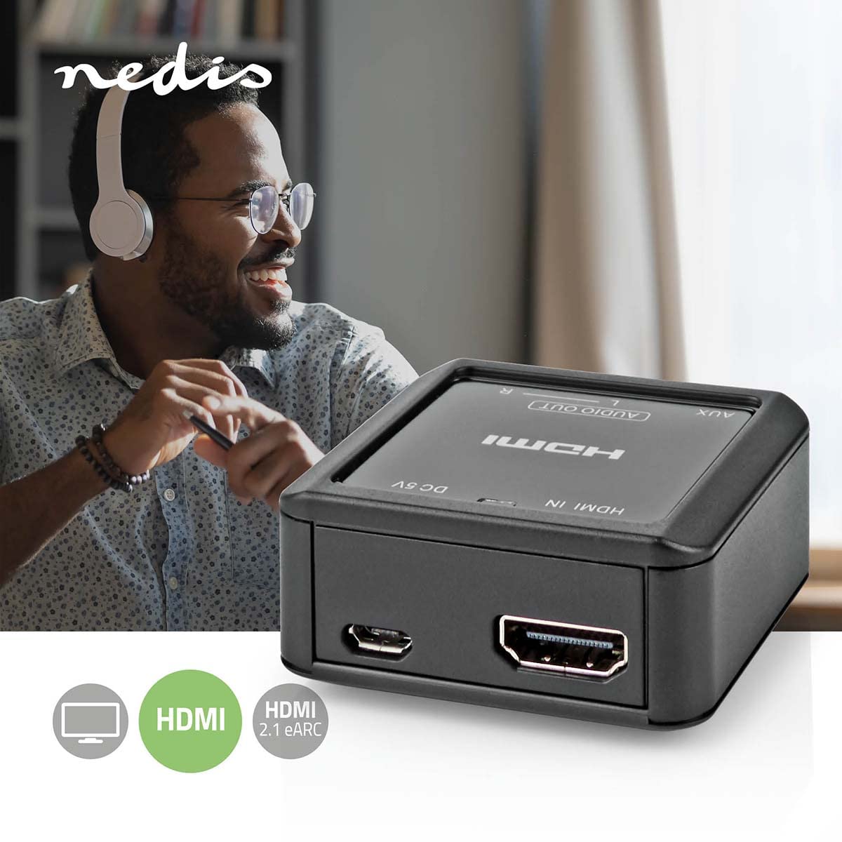 Nedis | Convertisseur audio numérique | 1 voie | Entrée de connexion : entrée HDMI™ | Sortie de connexion : 2 x (2 x RCA femelles) / 3,5 mm | eARC | Automatique | Anthracite