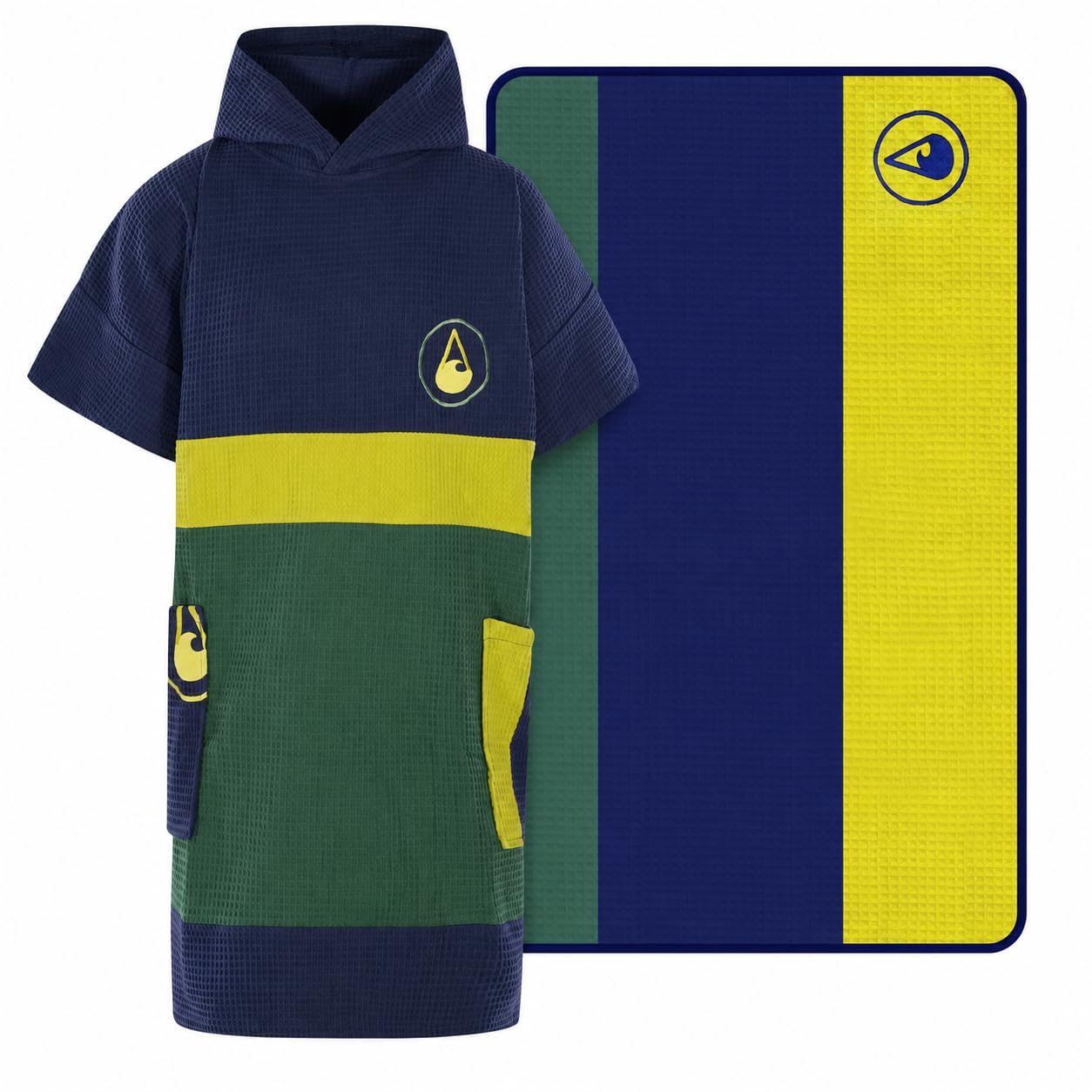 WAVE HAWAII Travel-Badeponcho Gr. L-XL 171-199cm & Reisehandtuch 130 x 80cm, Pampatar, 100% Baumwolle, hochwertige Qualität, robust, Schlaufe, leicht, Strand, Urlaub, Outdoor, Camping, Vanlife