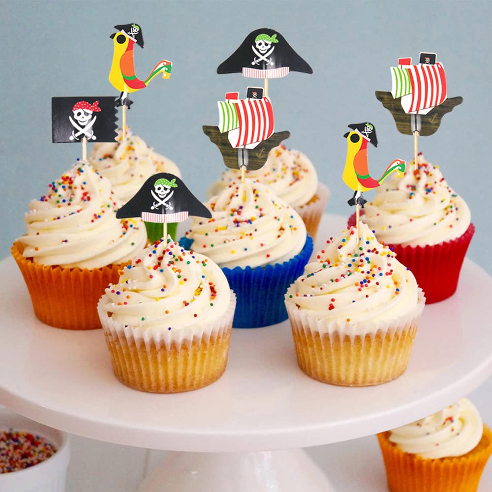 31 Pezzi Decorazione Torta Pirata, Cake Topper Pirata, Toppers per Torta Pirata, Pirata Cupcake Topper, Decorazioni Torta Compleanno Pirata per Festa a Tema Pirata e Festa di Compleanno