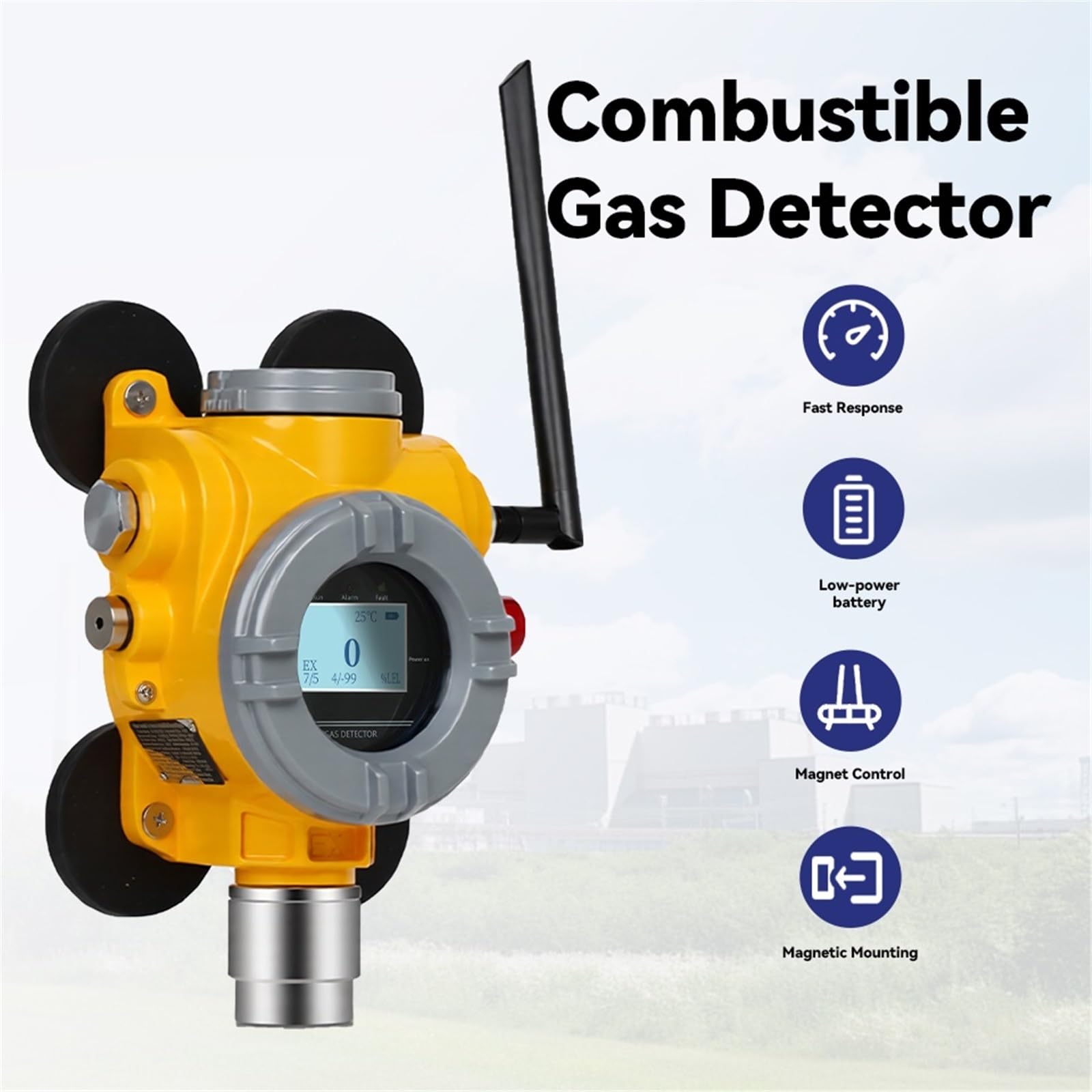 Détecteur de Fuite de gaz Fixe, fiabilité de qualité Industrielle, capteur de Transmission Multi-sans Fil pour Les environnements de gaz explosifs(0-1000 ppm)