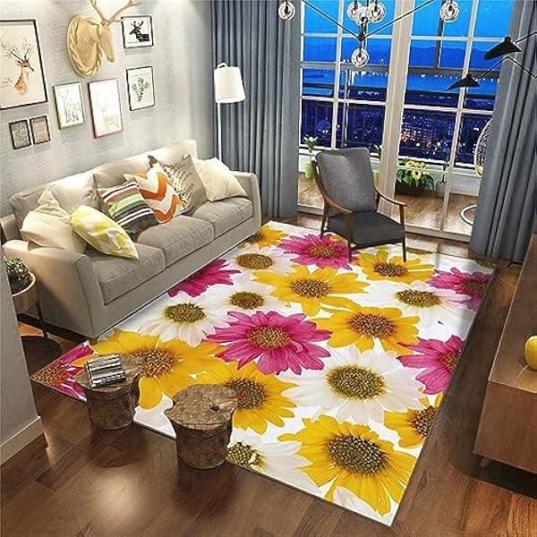 Gebied tapijten woonkamer tapijt, antislip zacht kristal fluwelen tapijt voor gemakkelijk schoon te maken, machinewasbaar tapijt voor woonkamer, slaapkamer, eetkamer wasbare tapijten (geel paarse