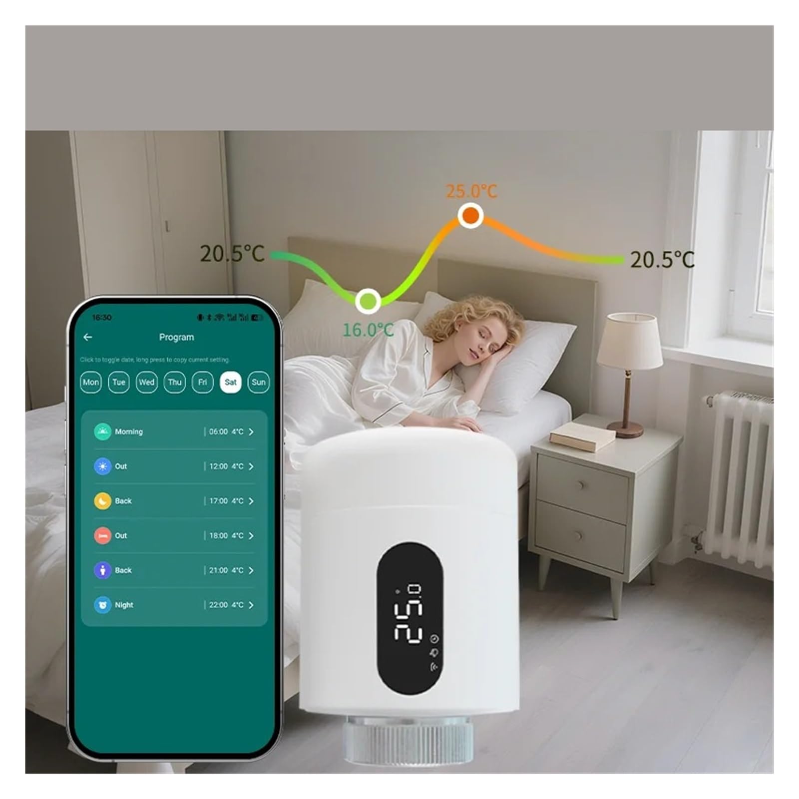 Tuya Smart Home Zigbee3.0 Zawór Termostatyczny Grzejnikowy Zigbee Głowica Zaworu Termostatycznego Wsparcie Dla Termostatu OszczęDza Energię I Koszty Ogrzewania(ME173 6PCS)