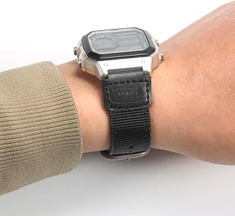 Nylon strap Compatible with Casio W735H AQS810 AEQ110BW AE1200WH W800HG A158WA heavy duty metal ring watch band 18mm replacement wirstband (Black Black buckle)