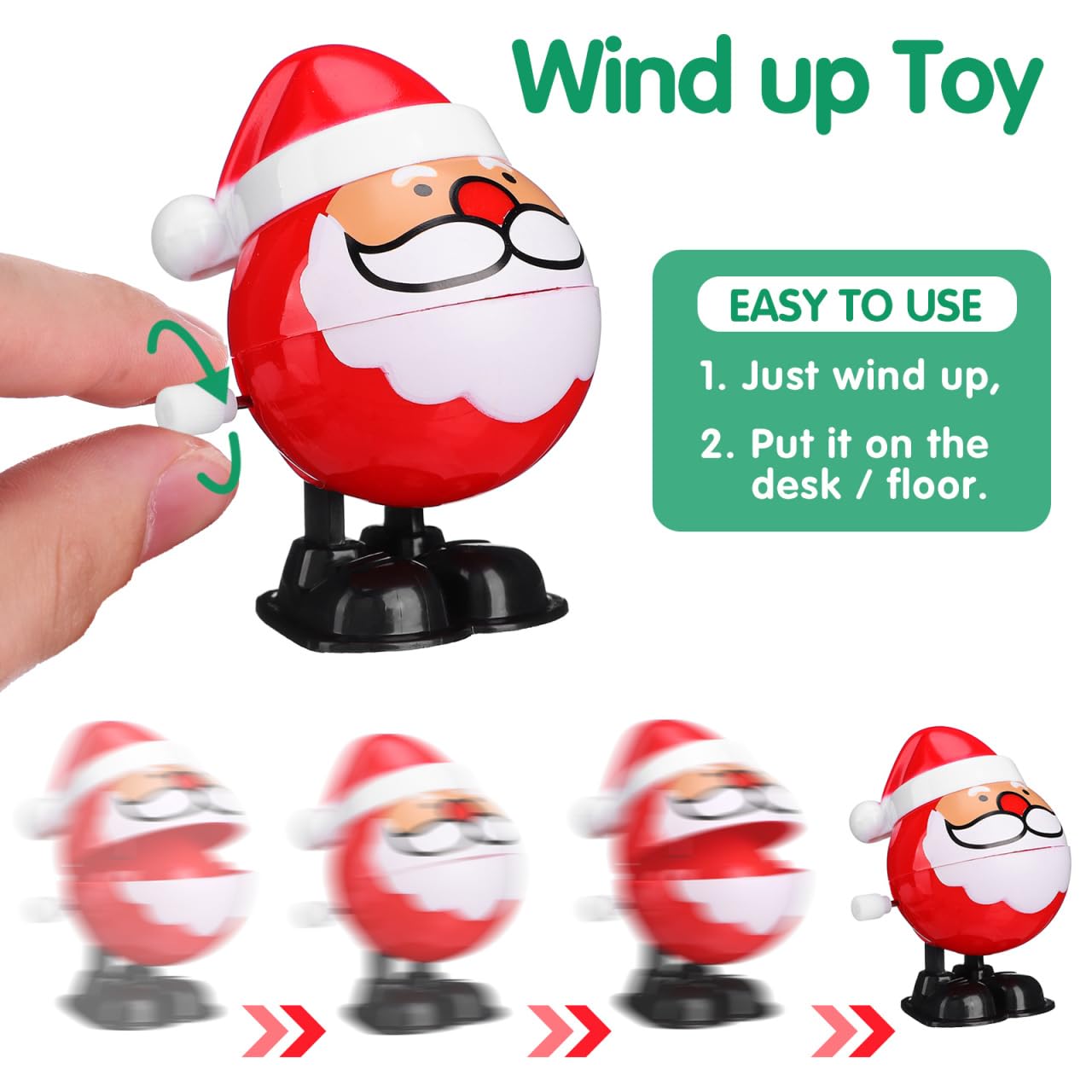 GWAWG – 4 Jouets De Noël à Remonter – Bonhomme De Neige, Père Noël, Renne, Ours – Mouvement Amusant – Dès 3 Ans – Sac De Noël