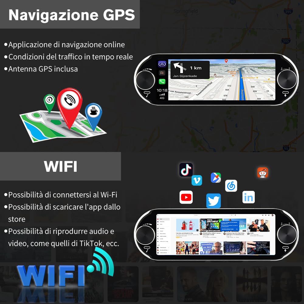 Android 14 Autoradio 1 DIN con schermo Bluetooth FM RDS GPS Online Navigazione Comandi al volante (2+64GB)