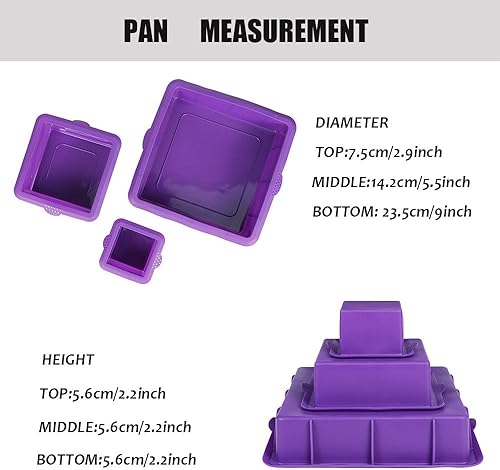 Miniatura 4 de Webake Juego de moldes cuadrados para tartas de silicona, moldes para hornear para tartas de 3 niveles, 9 pulgadas, 6 pulgadas, 3 pulgadas para
