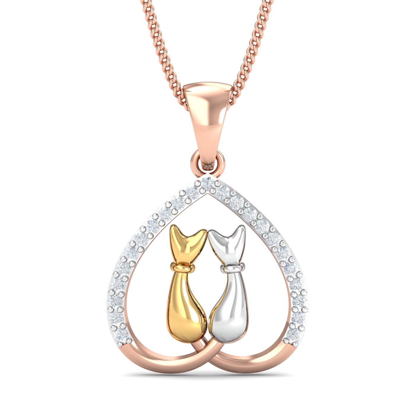 18KT Rose Gold Cats-in-love Pendant for Women-image-23