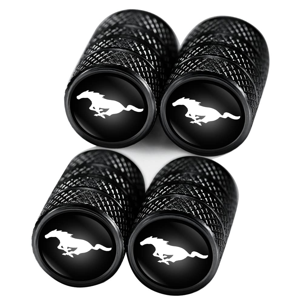 Car Tire Valve Caps Stem Cover Logo Shape Compatible with Ford Mustang Series Car Accessories(4PCS Black)