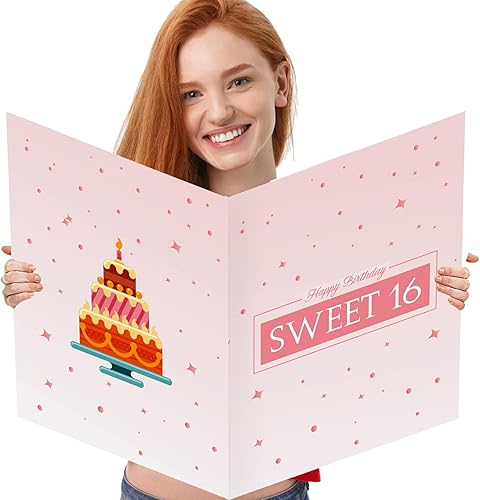 Tarjeta de cumpleaños Jumbo Sweet 16 con sobre, tarjeta de cumpleaños extragrande de 22 x 14 pulgadas, decoración de cumpleaños de 16 cumpleaños