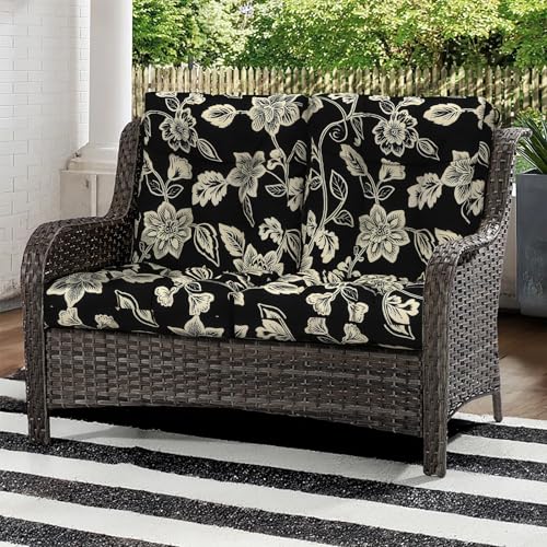 Melody Elephant Outdoor Back Chair Cushions, Tufted Back Patio Furniture Cushions Set of 2, Water Repellent Wicker Replacement for Home Garden Chairs, 42x21x4 Inch, Elegant Vines Black by Melody Elephant - Used condition - Image 4
